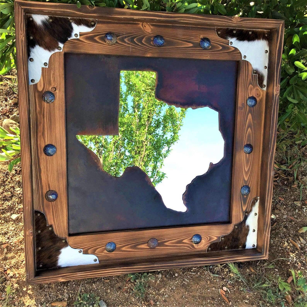 Steel State Western Mirror w/ Wood Frame - Your Western Decor, LLC