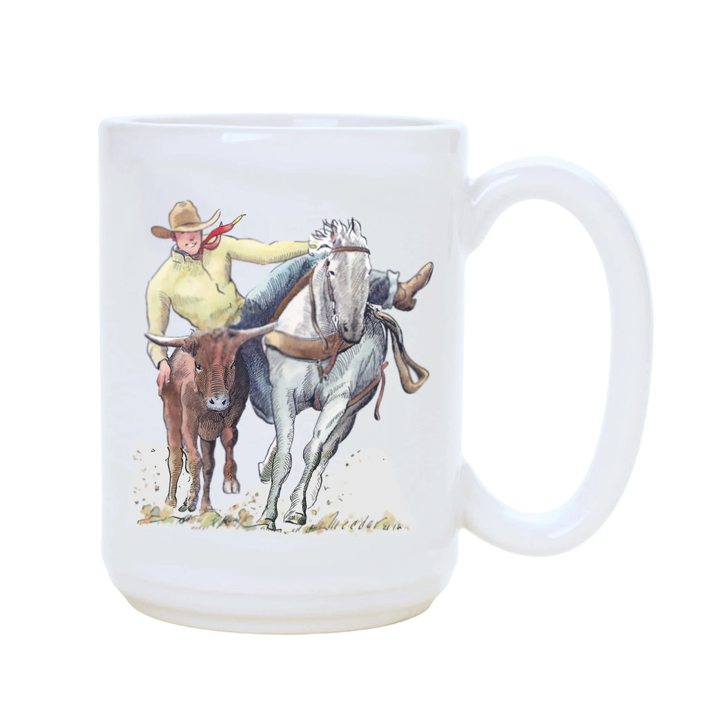 Steer Wrestling Art Coffee Mug made in the USA - Your Western Decor