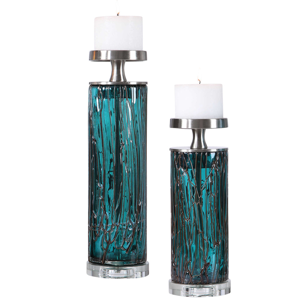 Stella Blue Glass Candle Holders Set - Your Western Decor