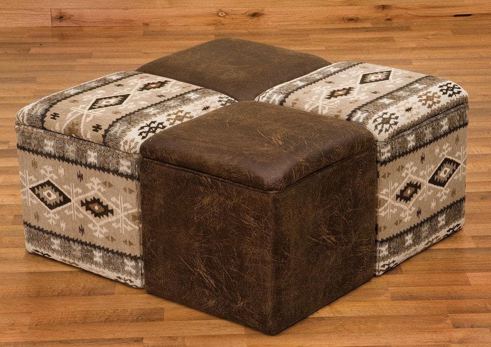 Southwestern fabric and faux leather storage cubes. Made in the USA. Your Western Decor