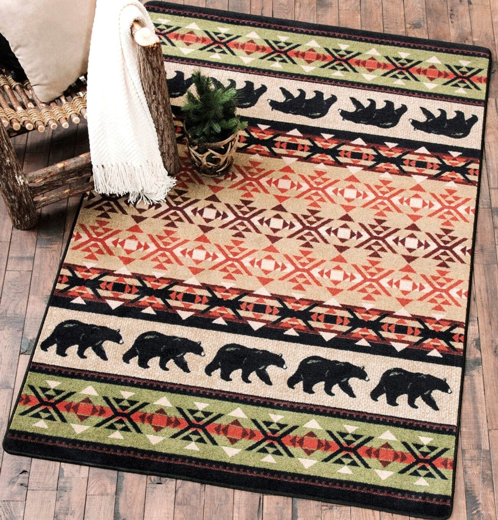 Strolling black bears lodge style area rug made in the USA - Your Western Decor