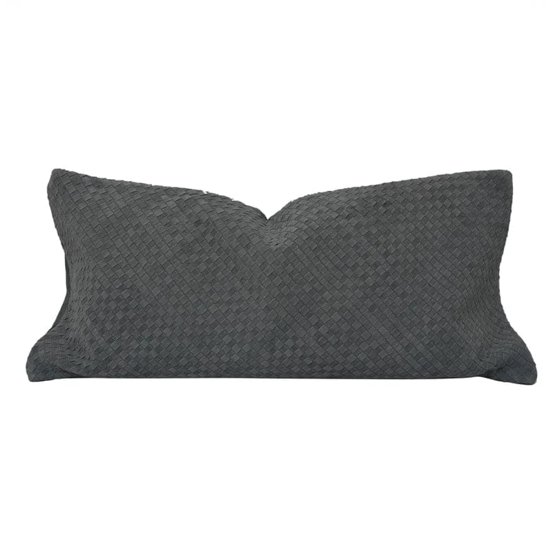 Dark grey suede woven leather lumbar pillow - Your Western Decor