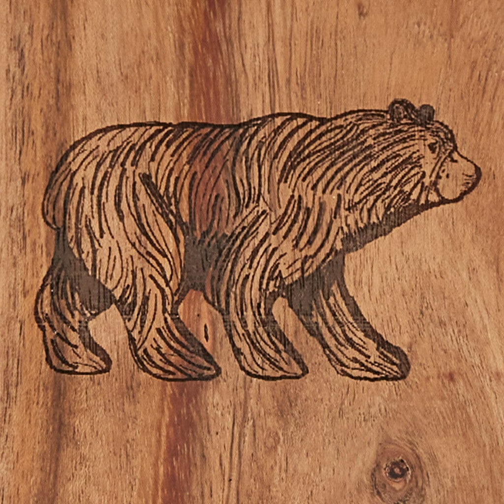 Engraved bear detail on wood napkin holder - Your Western Decor