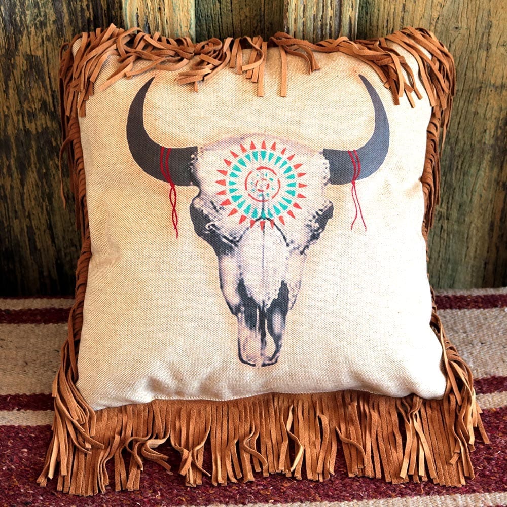 Tatonka Fringed Linen Throw Pillow - Your Western Decor, LLC