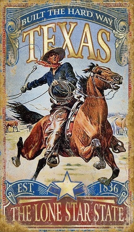 Vintage Texas Lone Star State Sign with cowboy on running horse - Western wall signs Made in the USA - Your Western Decor & Design