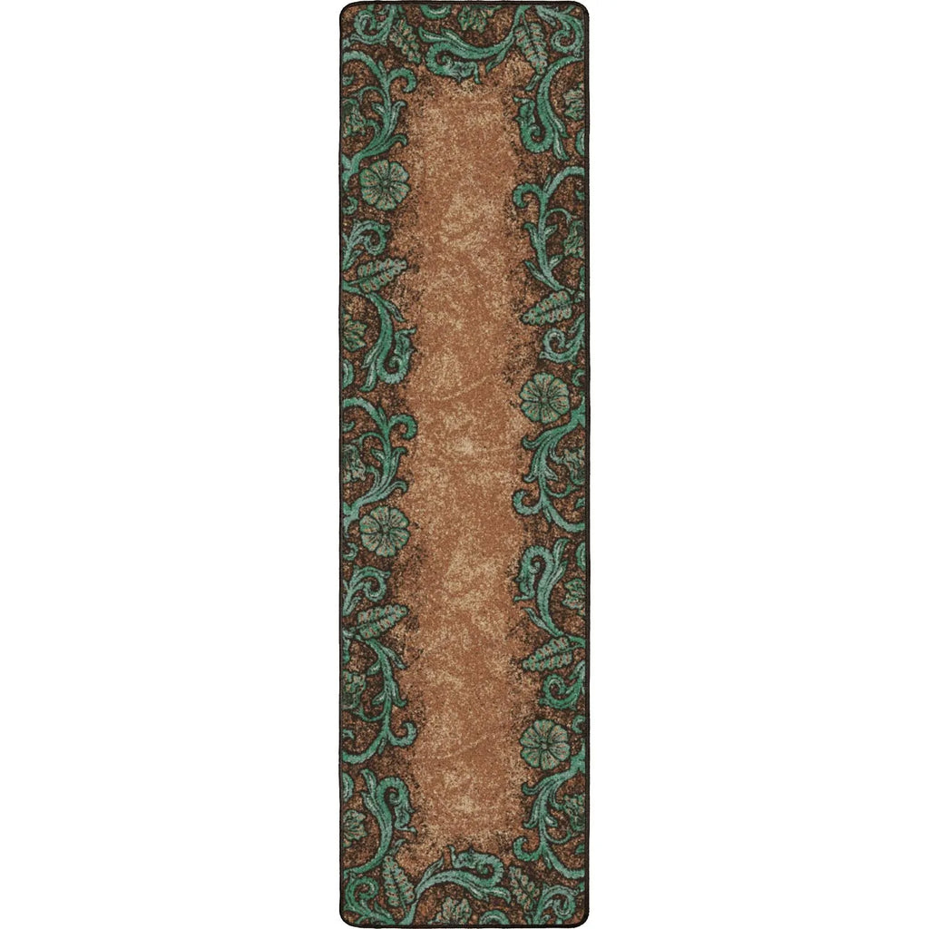 Tooled Floral Western Floor Runner - American made rugs - Your Western Decor