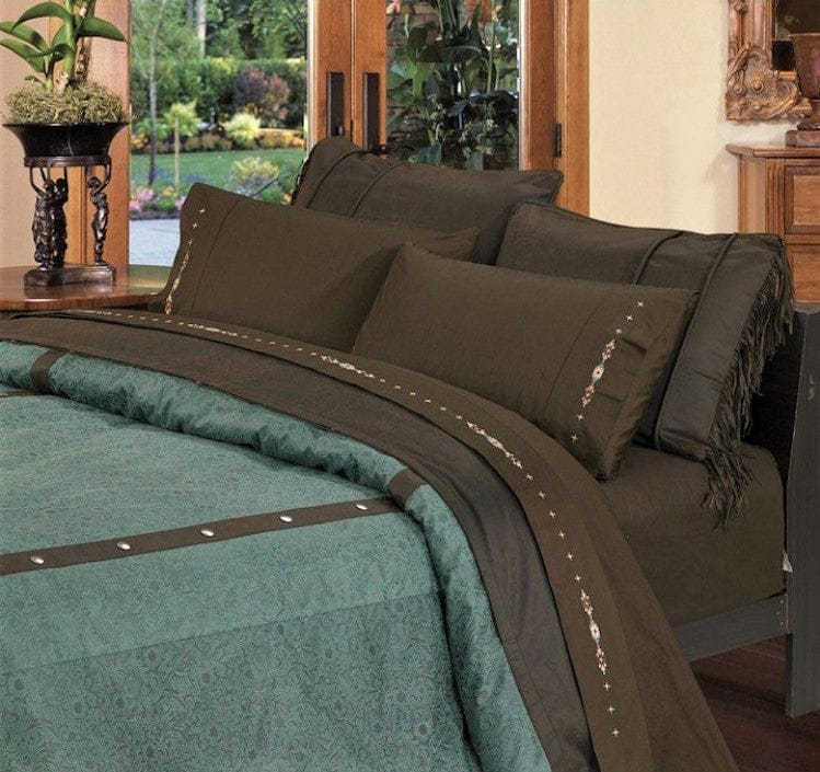 Turquoise Tooled Western Comforter & shams reversed - Your Western Decor