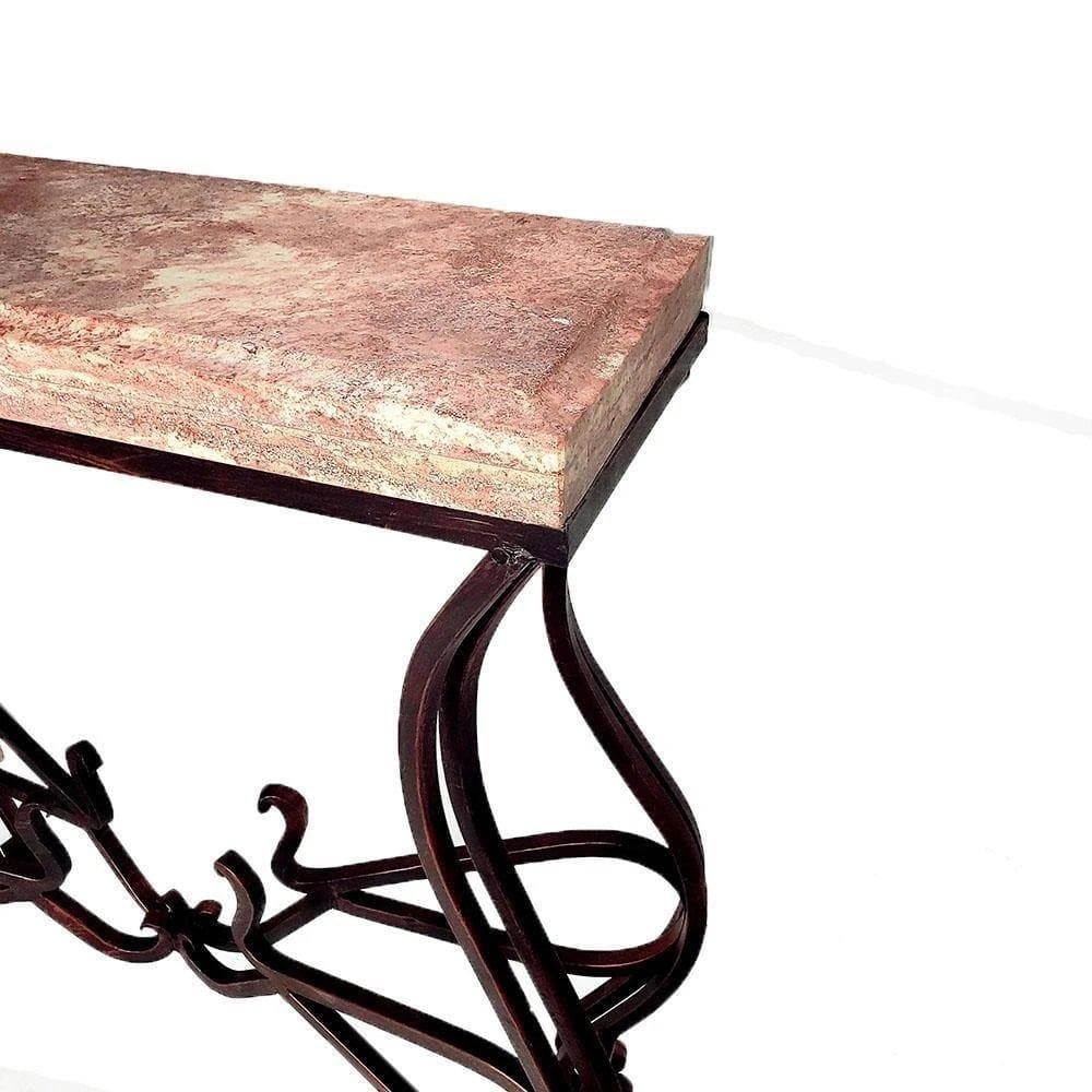 Travertine Stone & Iron Accent Table - Your Western Decor,