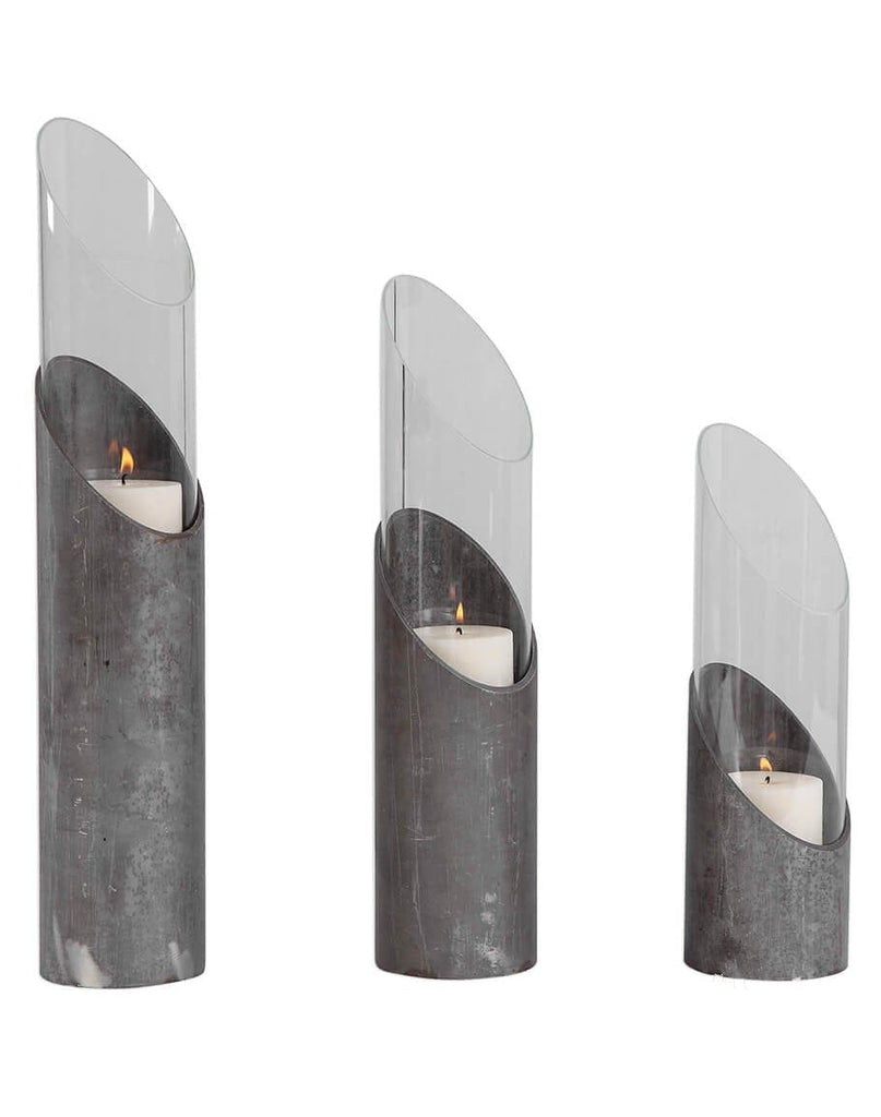 Tubular Steel & Glass Pillar Candle Holders in graduating sizes - Your Western Decor