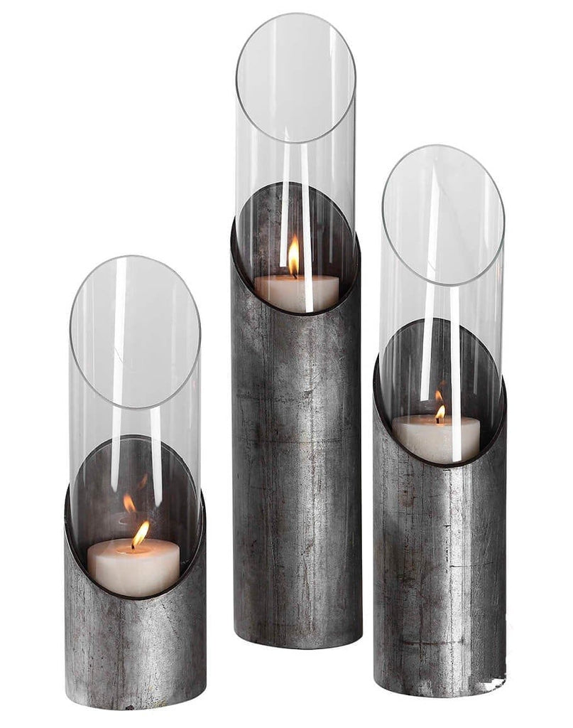 Tubular Steel & Glass Pillar Candle Holders - Your Western Decor