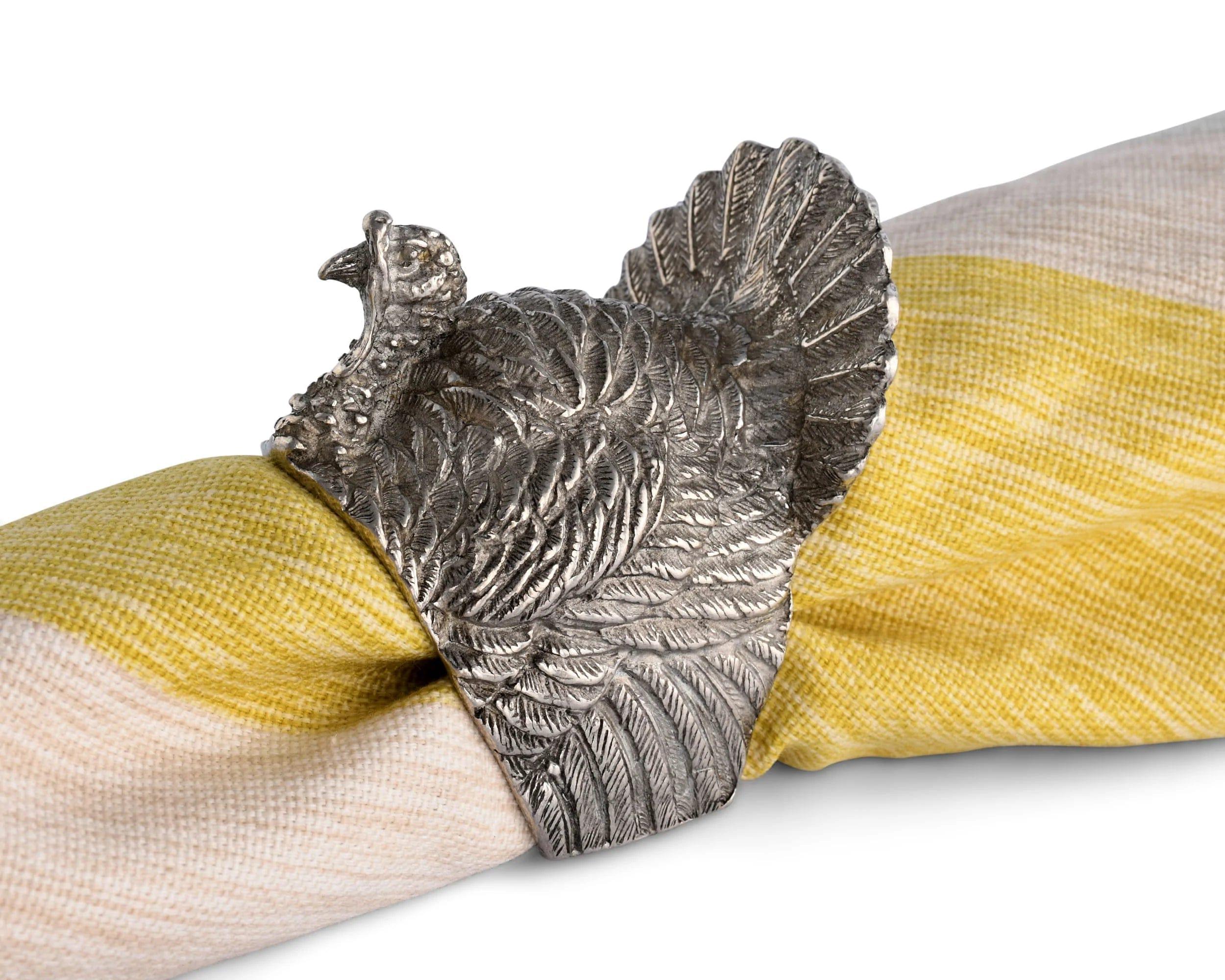 Festive Pewter Turkey Napkin Ring 2-pc Set - Your Western Decor