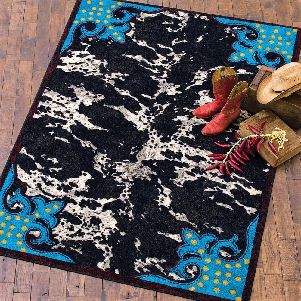 Fancy Cowhide Rug Turquoise Black & White - Made in the USA - Your Western Decor