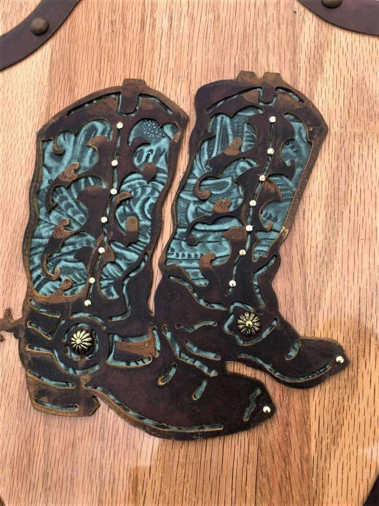 Cowboy boots & turquoise leather western toilet seat. Made in the USA. Your Western Decor