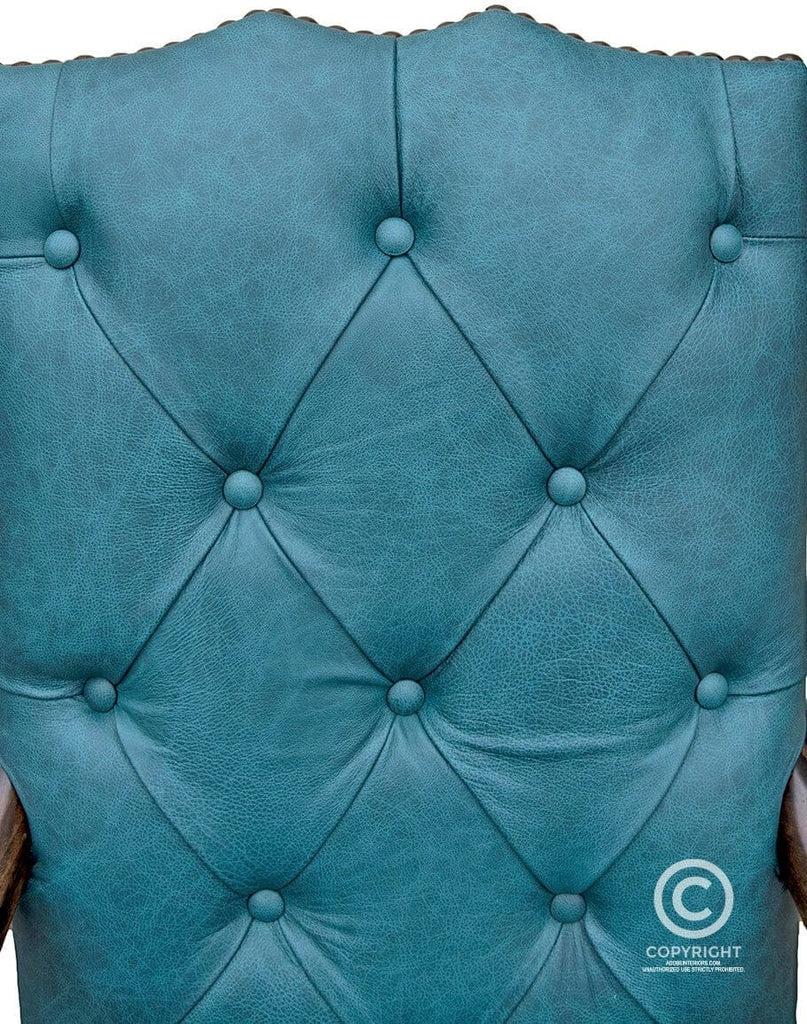 Custom turquoise leather tufted office chair - made in the USA - Your Western Decor
