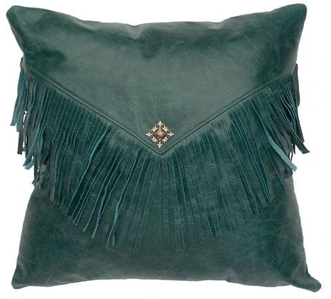 Turquoise Leather Concho Pillow with Fringe made in the USA - Your Western Decor