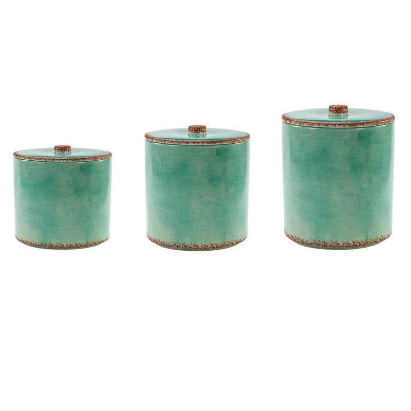 Southwestern turquoise kitchen canisters with copper distressing