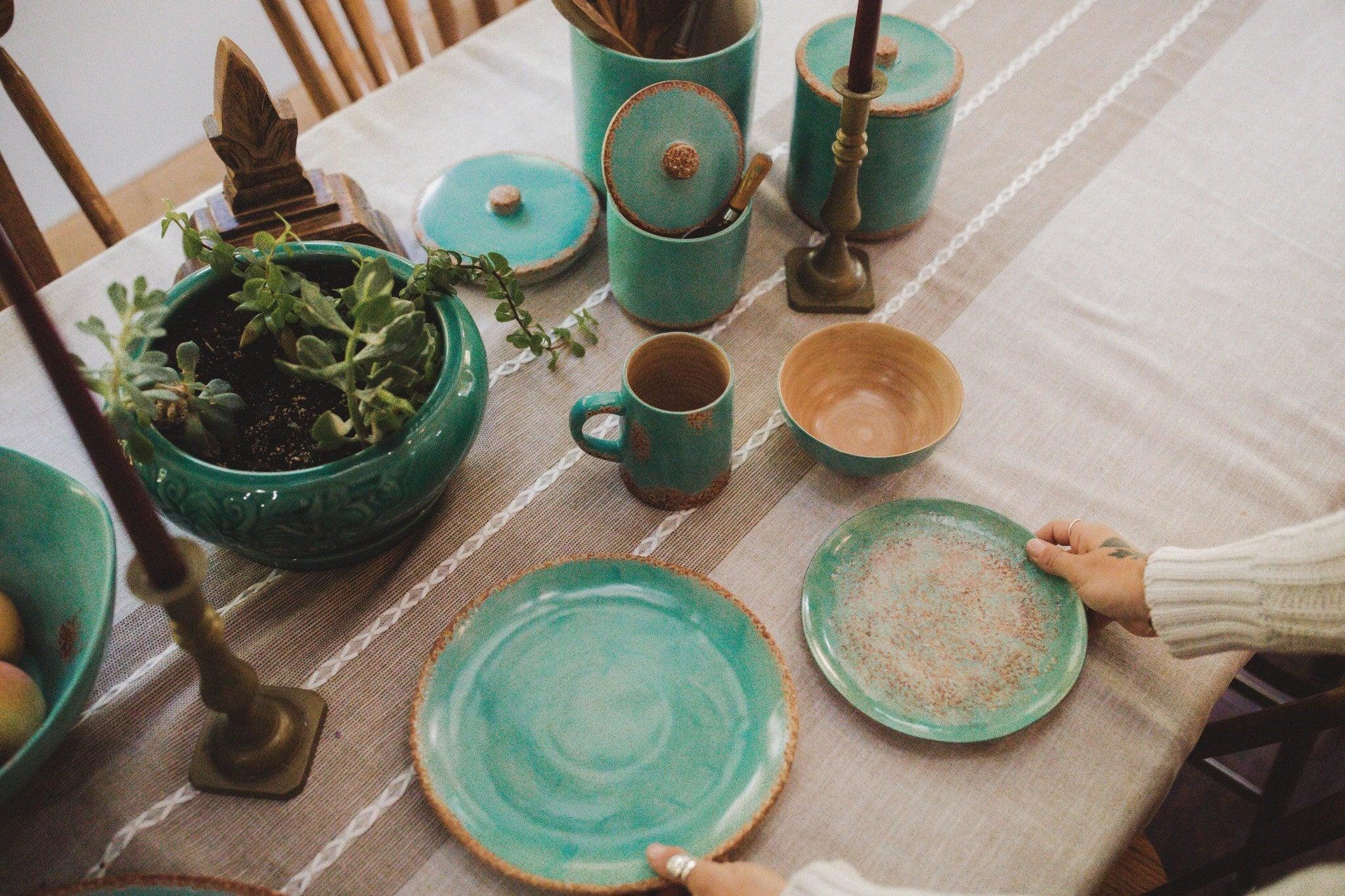 Western ranch style turquoise dinnerware collection