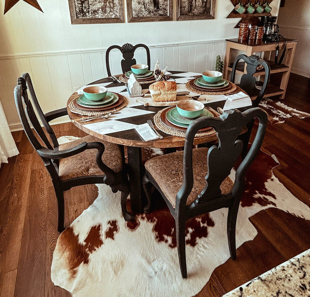 Western dining table setting with Turquoise Rust Patina Dishes - Your Western Decor