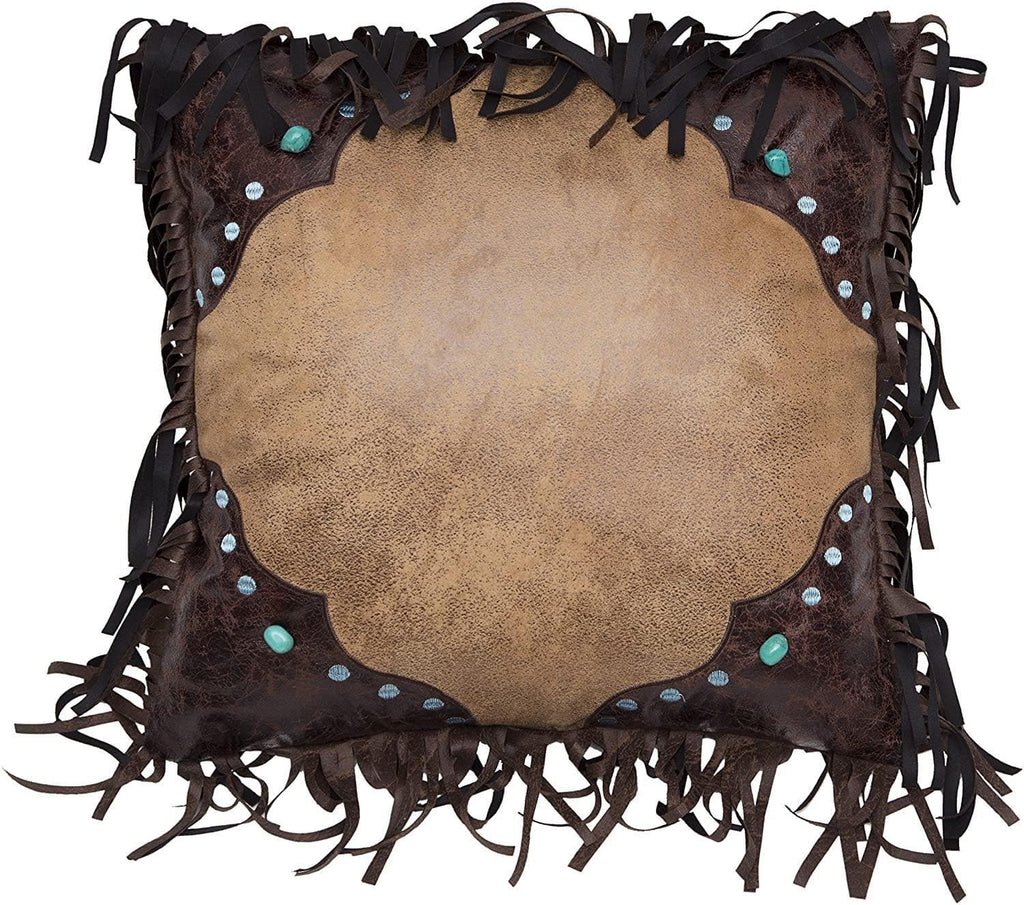 Turquoise stone fringed western throw pillow. Your Western Decor