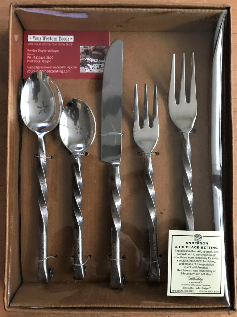 Packaged rustic twisted iron flatware. Your Western Decor