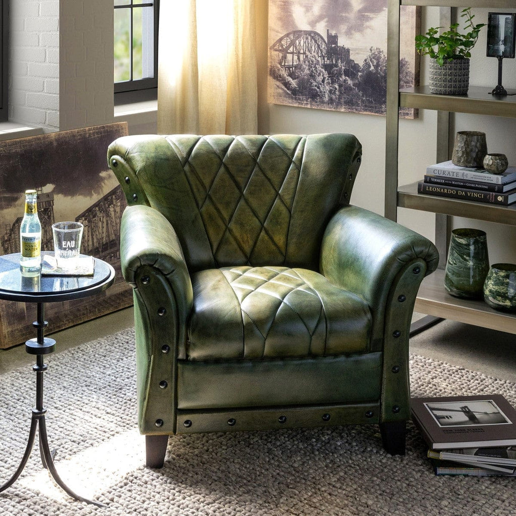 Urban Living Buffalo Leather Arm Chair - Forest Green Leather Accent Chair - Your Western Decor