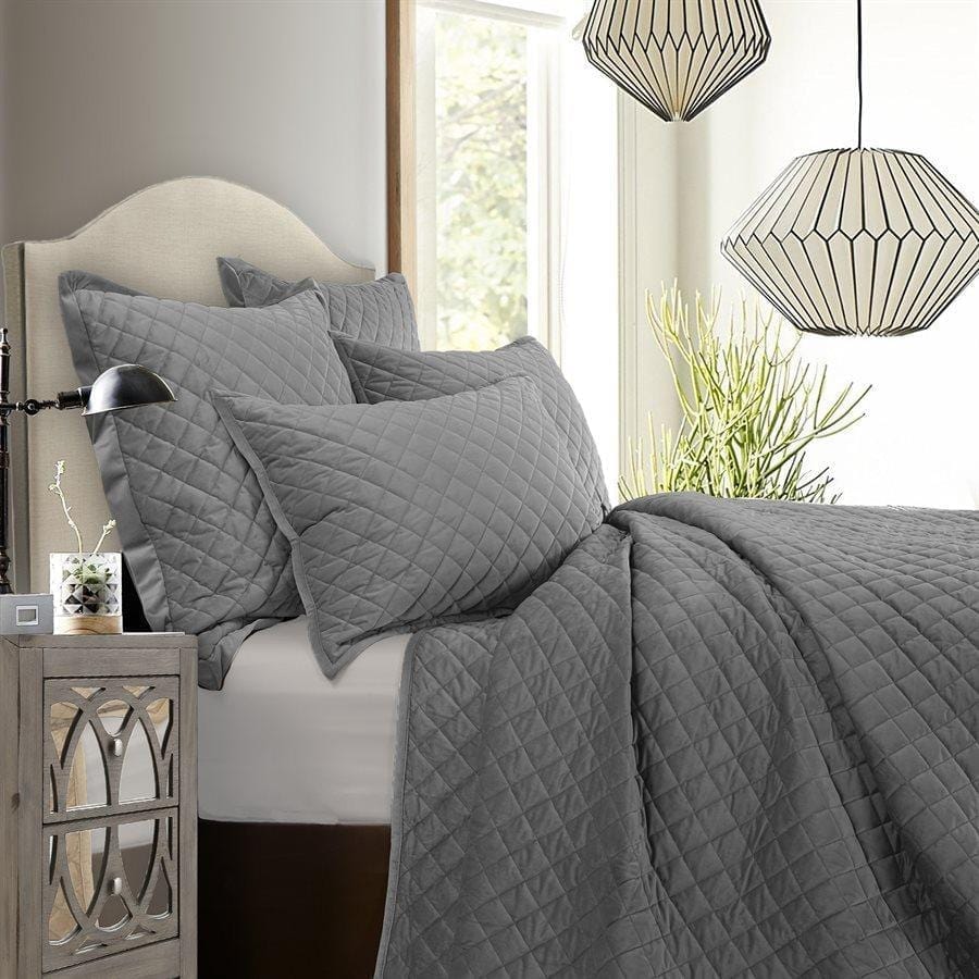 Velvet Diamond Quilt Set in Grey color from HiEnd Accents