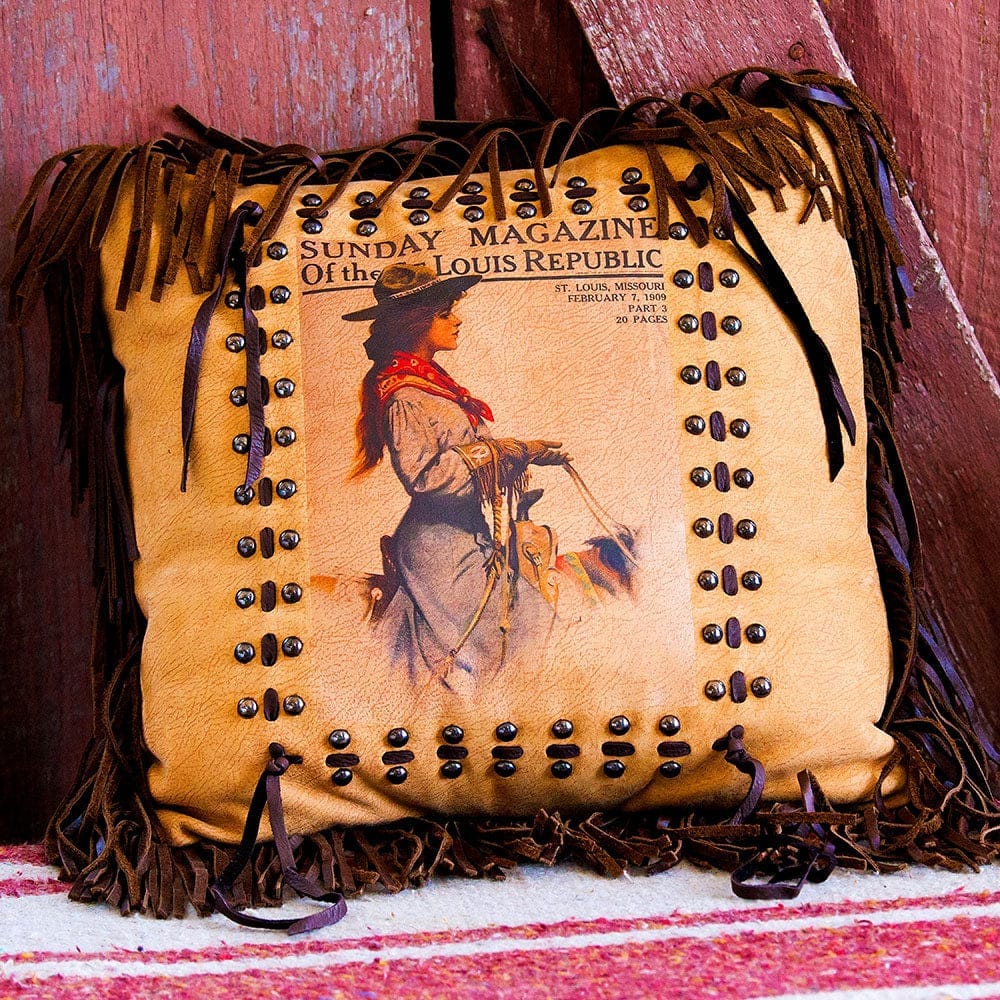 Vintage 1909 Sunday Magazine Leather Pillow - Your Western Decor, LLC