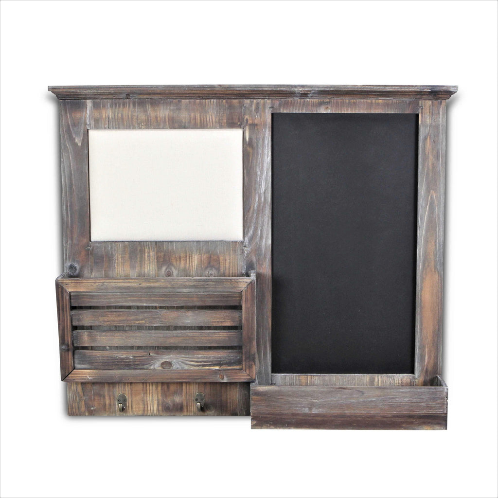 Rustic weathered wood, handmade chalk board with hooks, storage basket and tray - Your Western Decor