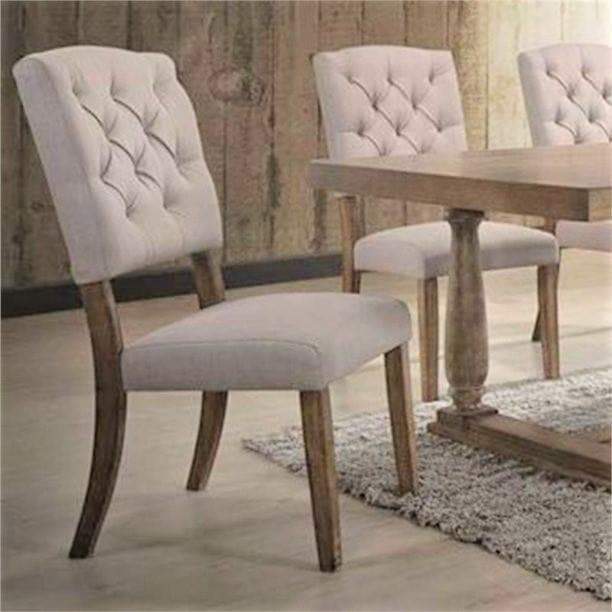 Linen and wood dining chairs and rustic rectangle wood dining table - Your Western Decor