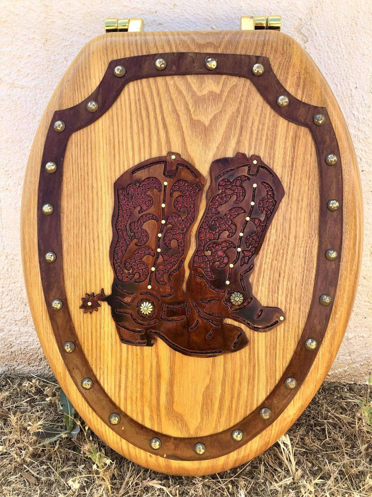 Cowboy boots and red leather western toilet seat. Your Western Decor