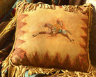 hand painted deer hide western leather pillow with fringe cayuse pony design