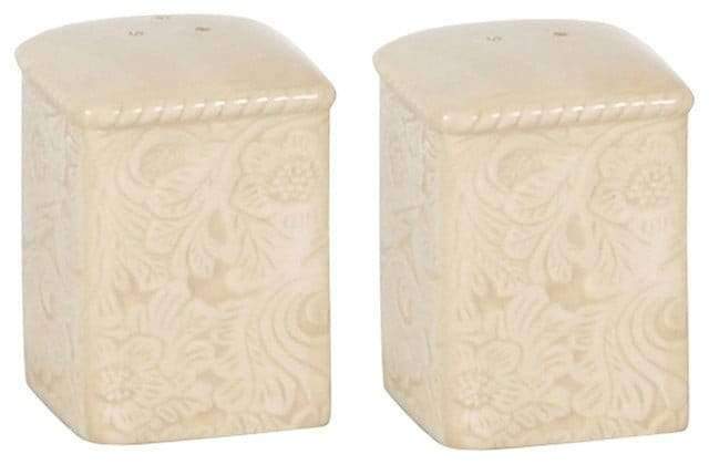 cream color western embossed ceramic salt and pepper shakers - Your Western Decor