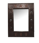Western star wall mirror with faux leather, embroidered copper stars, conchos and tassels, closeout sale - Your Western Decor