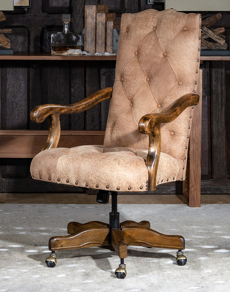 Western Trails Leather Office Chair - Tan leather desk chair - Your Western Decor