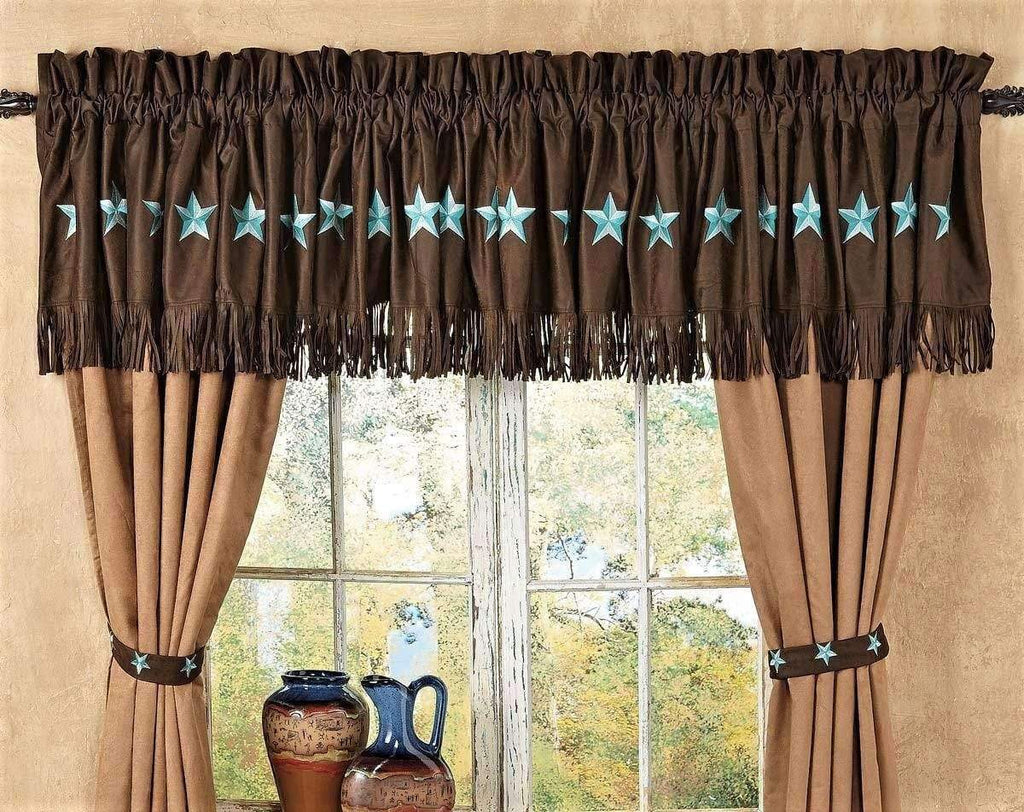 western valance and curtains with turquoise stars and fringes - Your Western Decor, LLC