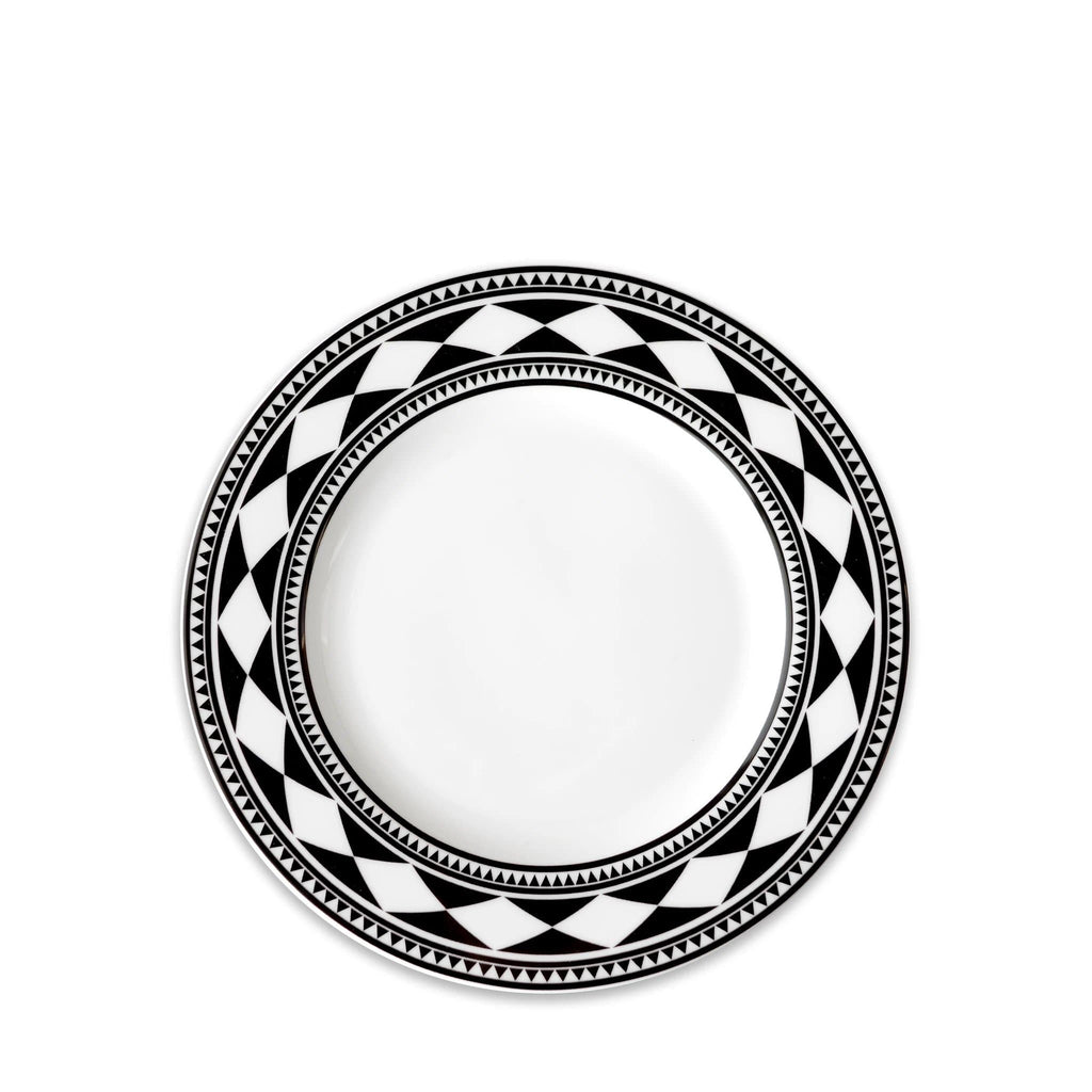 White diamond with balck pattern porcelain salad plates. Made in the USA. Your Western Decor