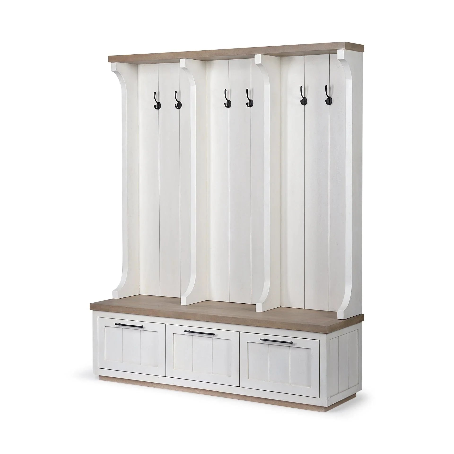 Hearthstone farmhouse hall tree with hooks drawers and rustic storage