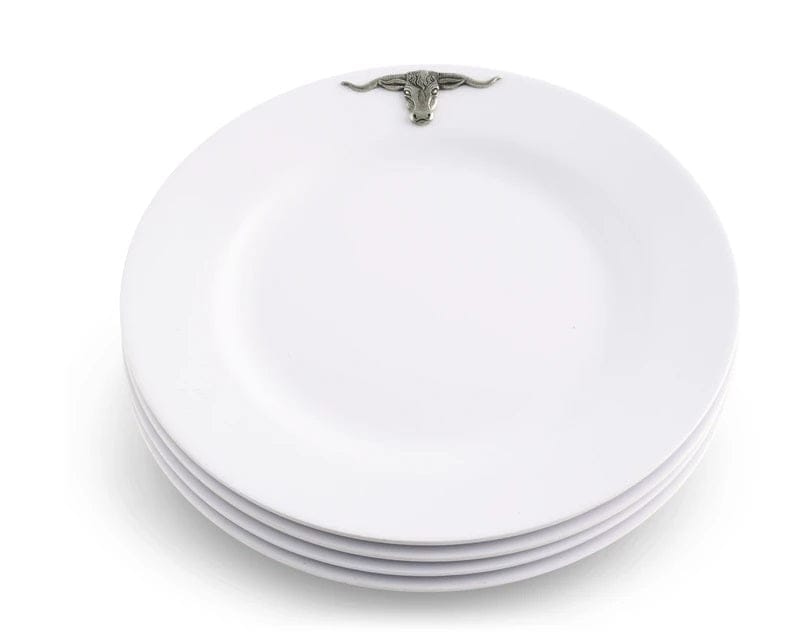 White Melamine 10" Plates w/ Pewter Longhorn - Your Western Decor