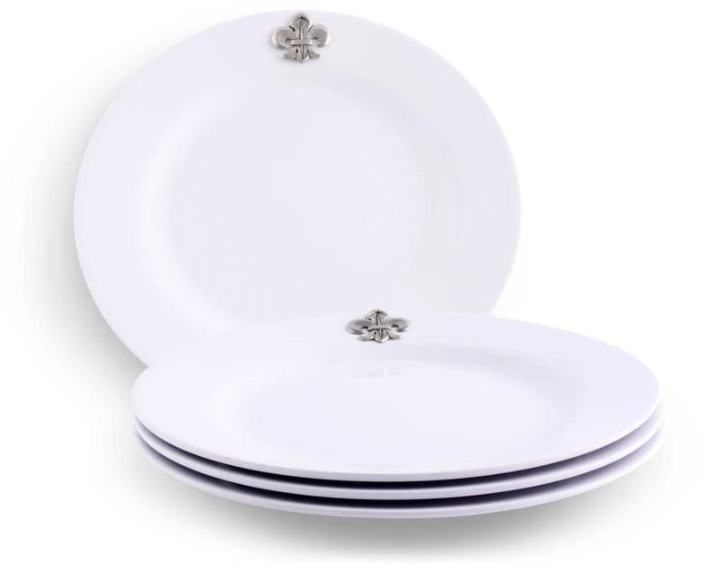 White Melamine 10" Plates w/ Pewter Fleur de Lis - 4 piece set - Your Western Decor