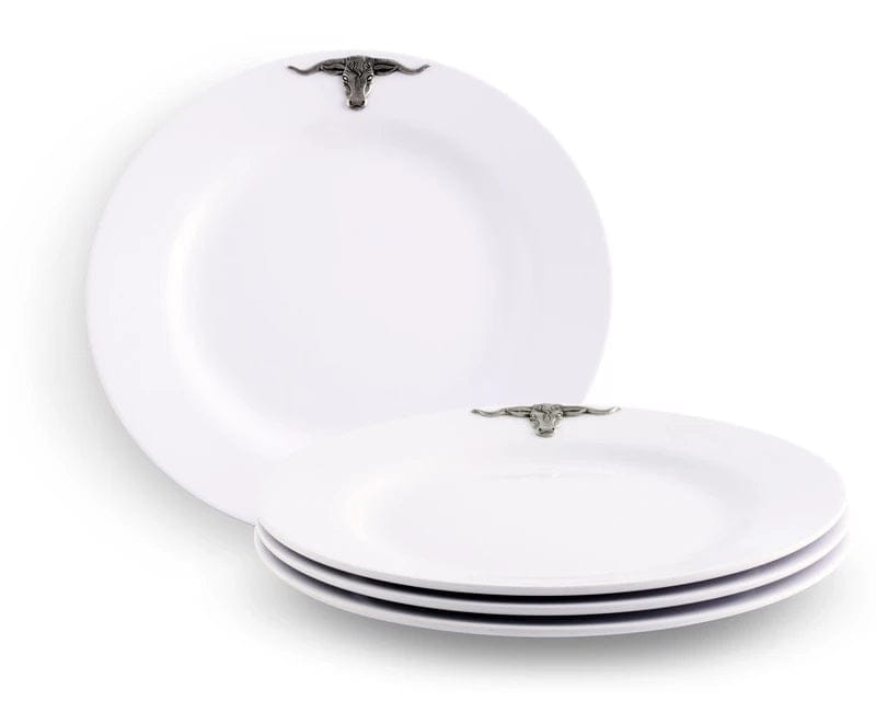 White Melamine 10" Plates w/ Pewter Longhorn - Your Western Decor