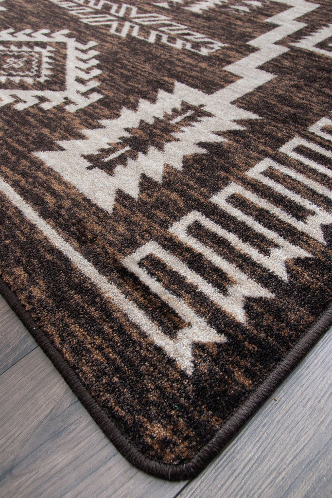 Wild Whiskey Area Rug in Chocolate corner detail - Made in the USA - Your Western Decor