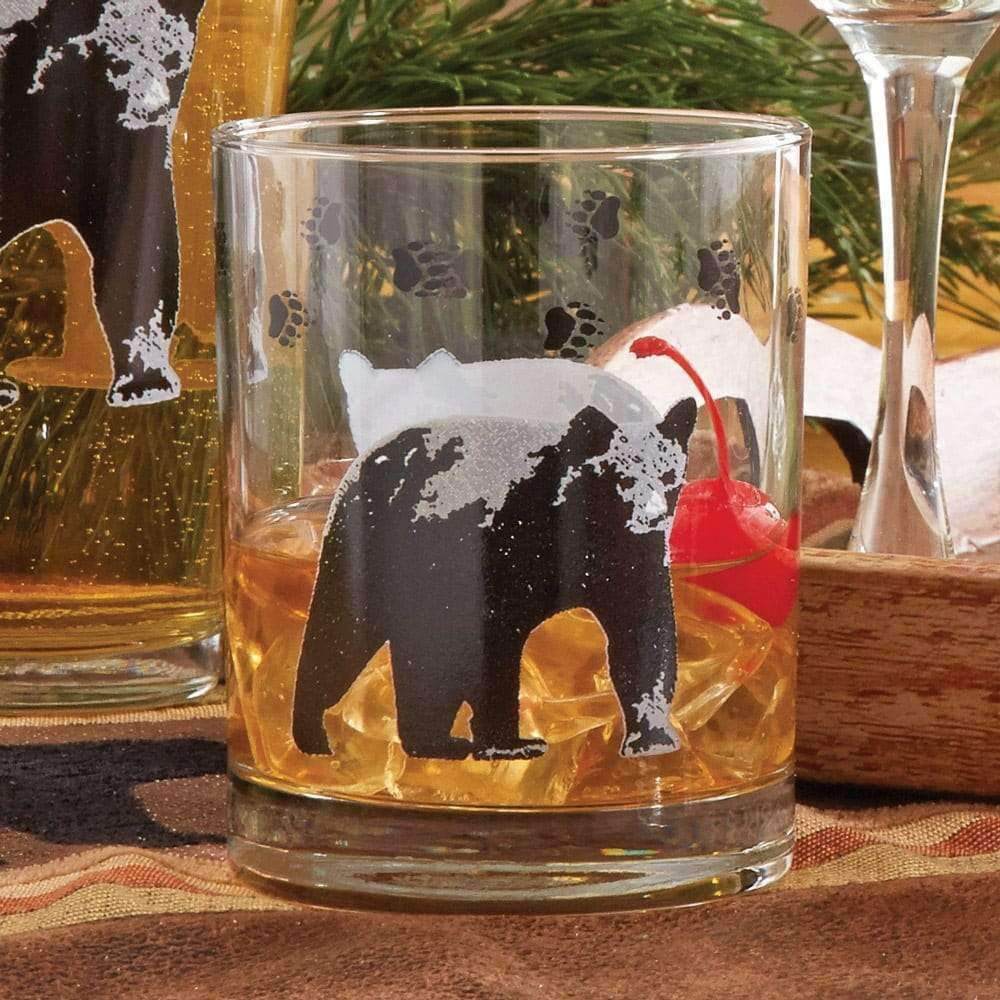 Double old fashion glasses with black bear graphic - made in the USA - Your Western Decor