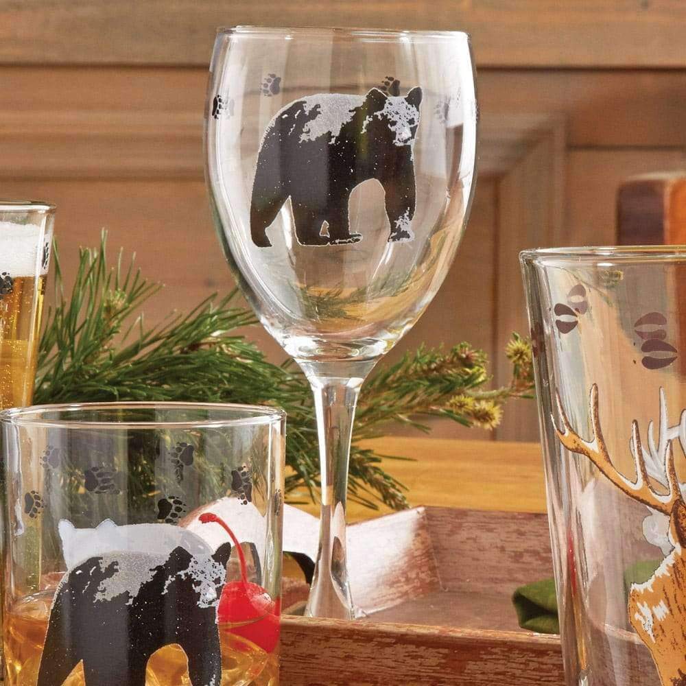 Wine glasses with black bear graphic - made in the USA - Your Western Decor