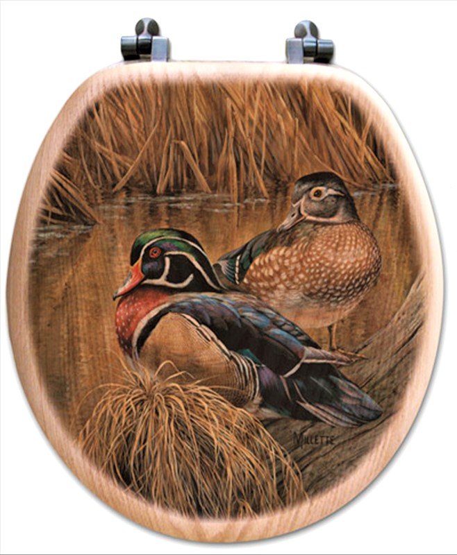 Wood duck art on round wood toilet seat lid - Your Western Decor