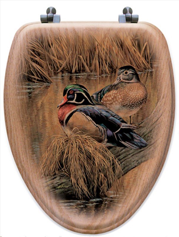 Wood duck art on elongated wood toilet seat lid - Your Western Decor
