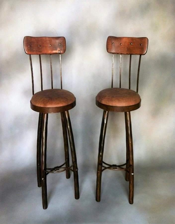 woodland rustic bar chairs with leather seats, iron frames and wood seat back - Custom made in the USA - Your Western Decor