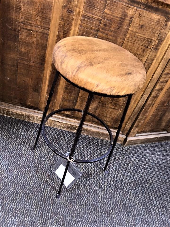 Brindle cowhide wrought iron bar stool - Your Western Decor, LLC