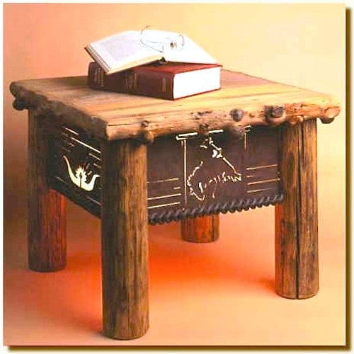 Rustic custom made, Wyoming side table. Made in the USA. Iron and wood. Your Western Decor. No sales tax. Free shipping