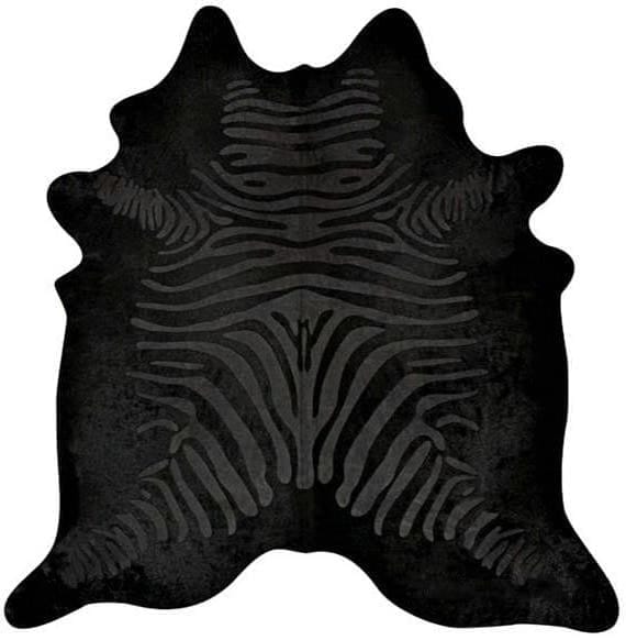 Black zebra stenciled cowhide rug - Your Western Decor