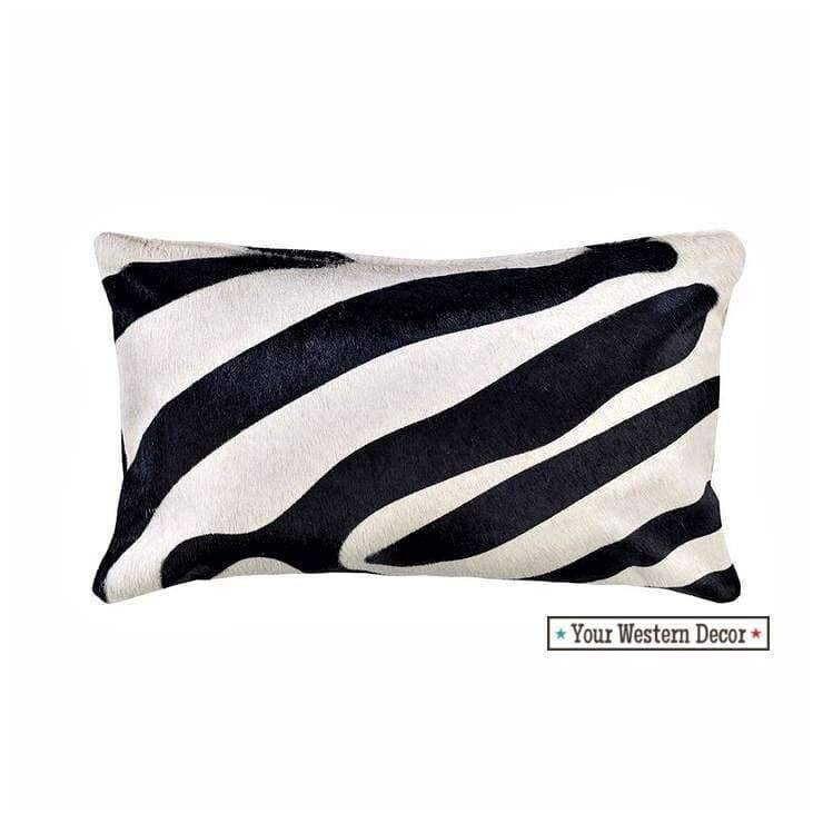 Zebra print over white cowhide throw pillow - Your Western Decor